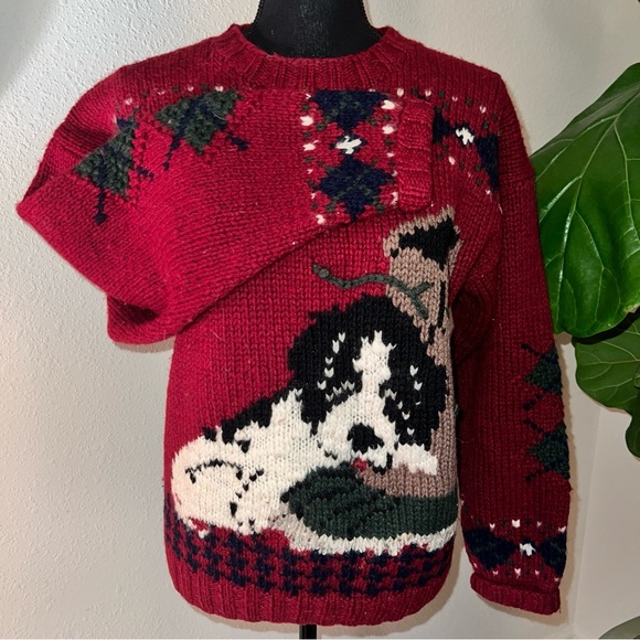 The Woolrich Women’s Springer Spaniel Puppy With Boot 100% Wool Vintage Sweater - Picture 12 of 16